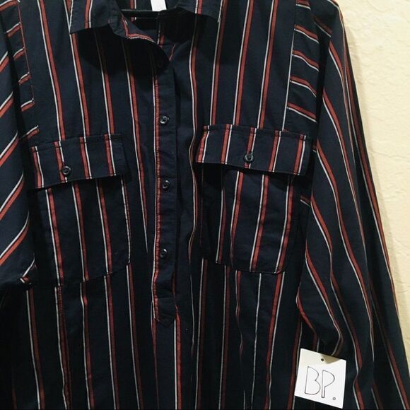 New BP Navy 3/4 button Striped Long Sleeve Top Lg - Picture 3 of 5